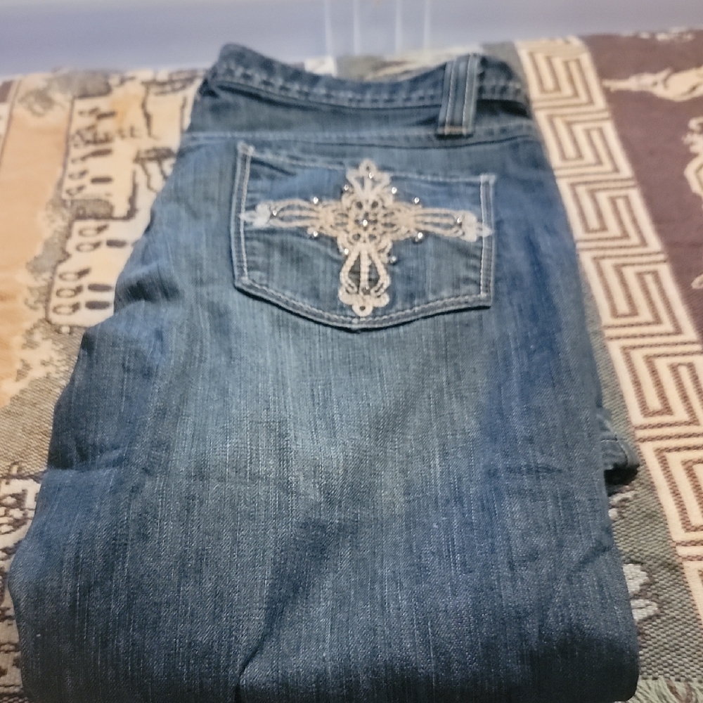 Cruel Girl Blue Boot Cut Jeans with Embellished Pocket